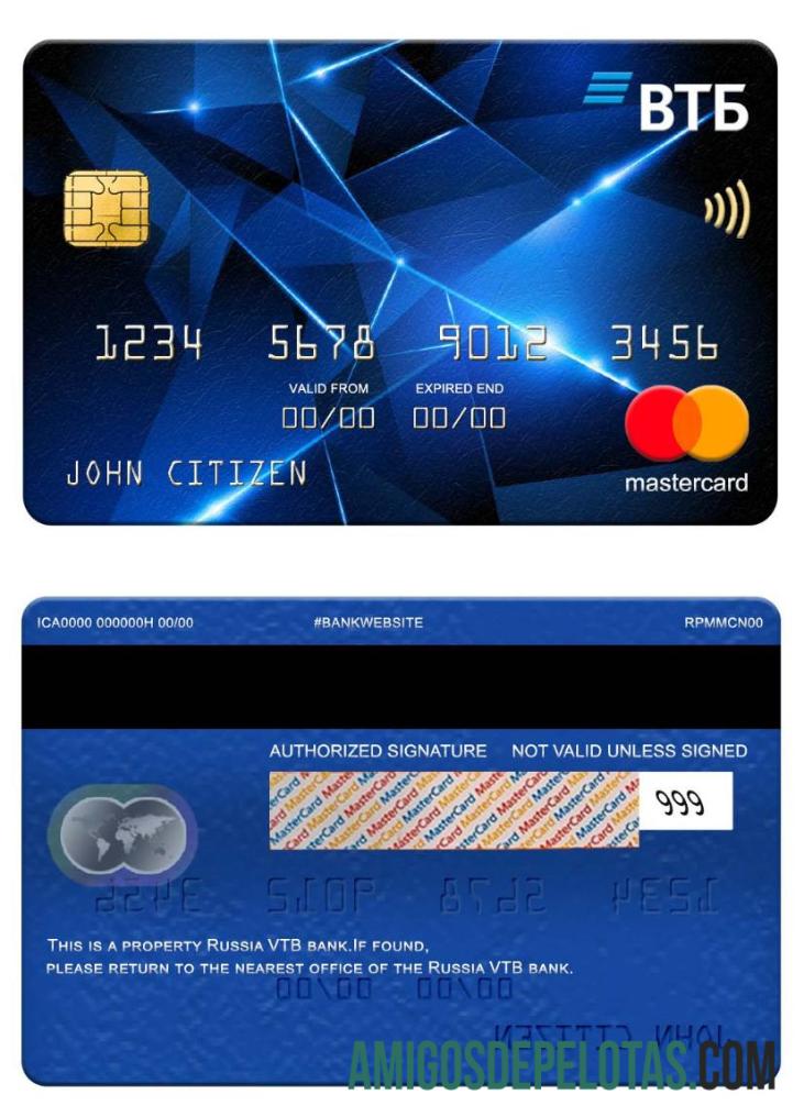 Mastercard do Banco VTB da Rússia exemplo real